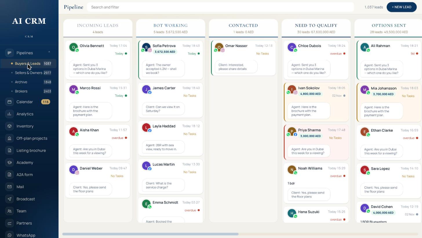 AI CRM pipeline with WhatsApp leads
